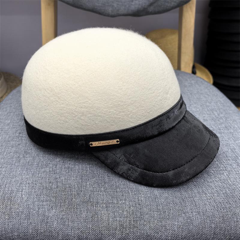 Wool top hat children's autumn and winter simple versatile basin hat retro cap hat washbasin hat celebrity casual hat
