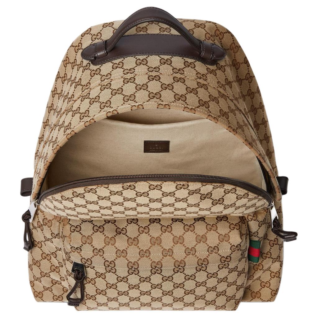 Gucci Logo Zip Closure Canvas Backpack Medium Men backpack Beige Ebony 824624-FAEHZ-9795