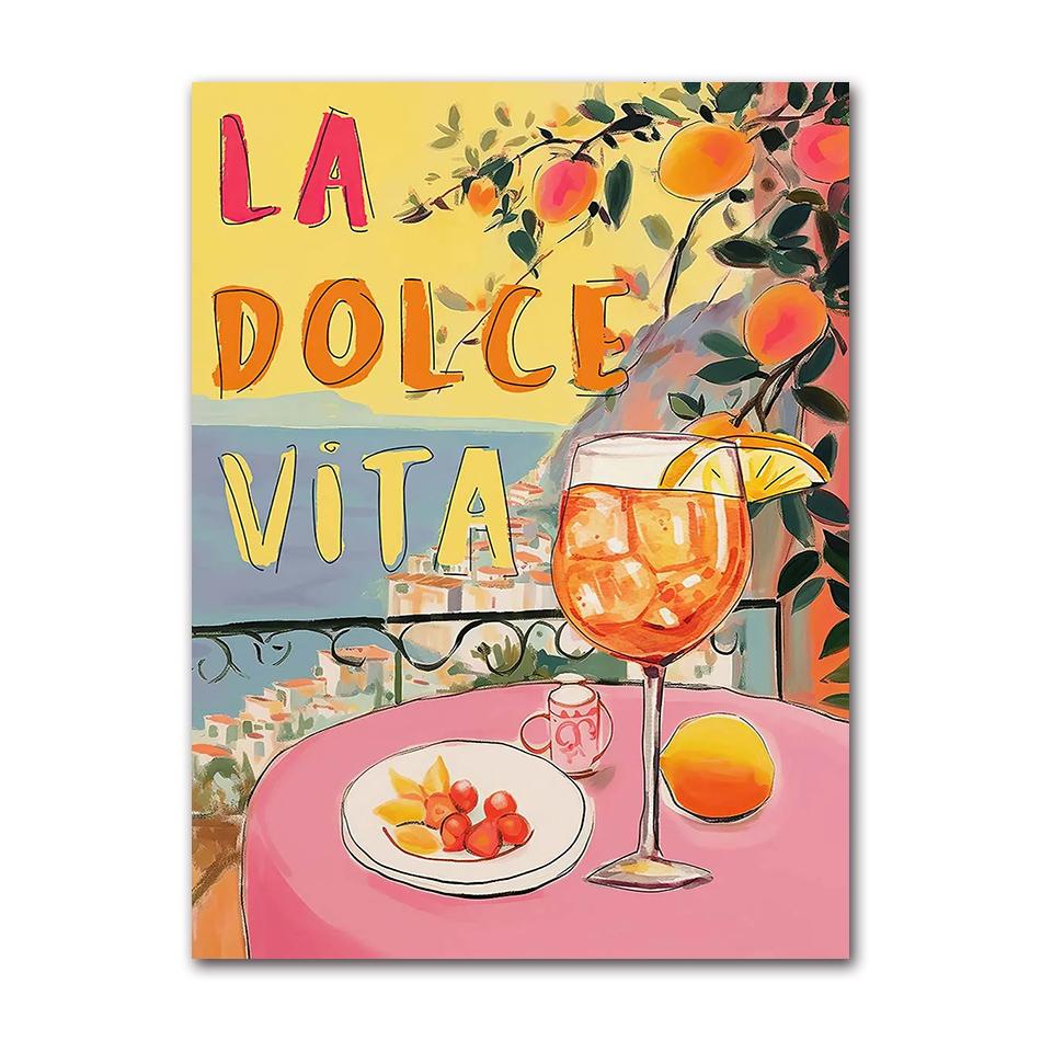 La Dolce Vita Лимонные Постеры Принты Ретро Spritz Картина на Холсте Санторини Италия Путешествие Настенное Искусство для Комнаты Кафе Декор Картина