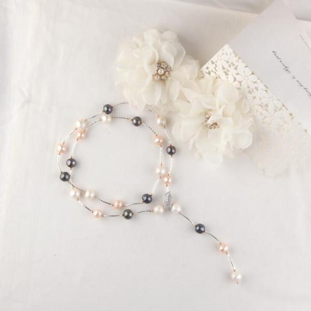 Atria's luxurious and sophisticated freshwater pearl mix Y-shaped long necklace, JONNEJJ002