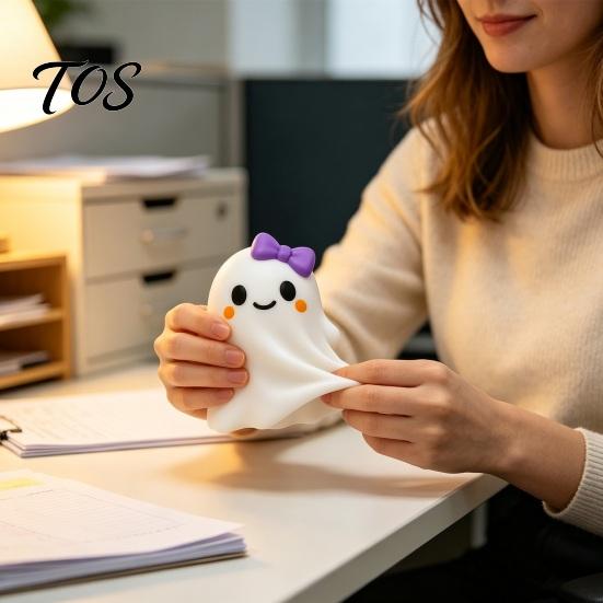 Ghost Sensory Toys Halloween Bow Squeeze Toy, Stress Relief Cartoon Gadget Soft Stretchy Party Favors for Adults Kids Fidget Balls