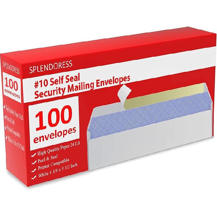 #10 Envelopes Letter Size Self Seal | 100 Business Mailing Security Peel and Sealing Envelope | 100% Tinted | no 10 White Windowless Legal Regular