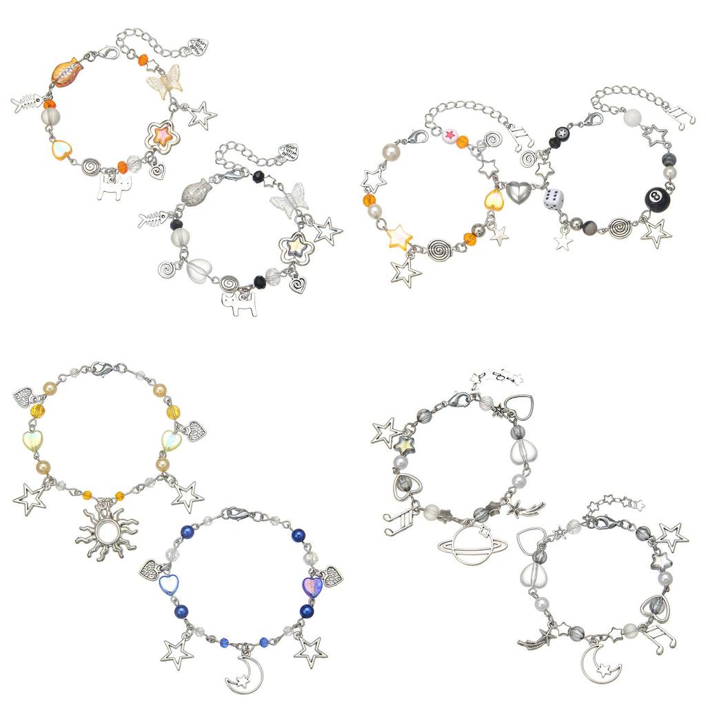 Punk Style Star Moon Sun Cat Pendant Bracelet For Couples And Friends