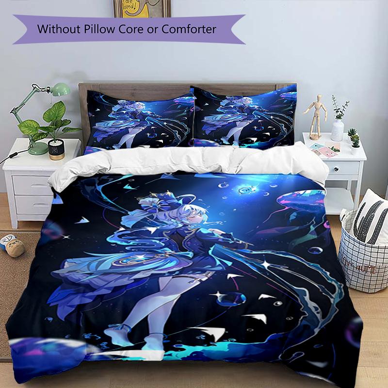 3pcs Genshin Impact Furina1 Design Cover Set - HD Printed Bedding with 1 Cover and 2 Pillowcases - Perfect for Home and Dorm Decor