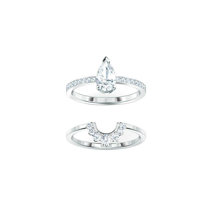 Swarovski Привлекательное кольцо с двойным кольцом в форме капли воды, сочлененное кольцо для нанизывания, женские кольца, посеребренное платиной 5572668