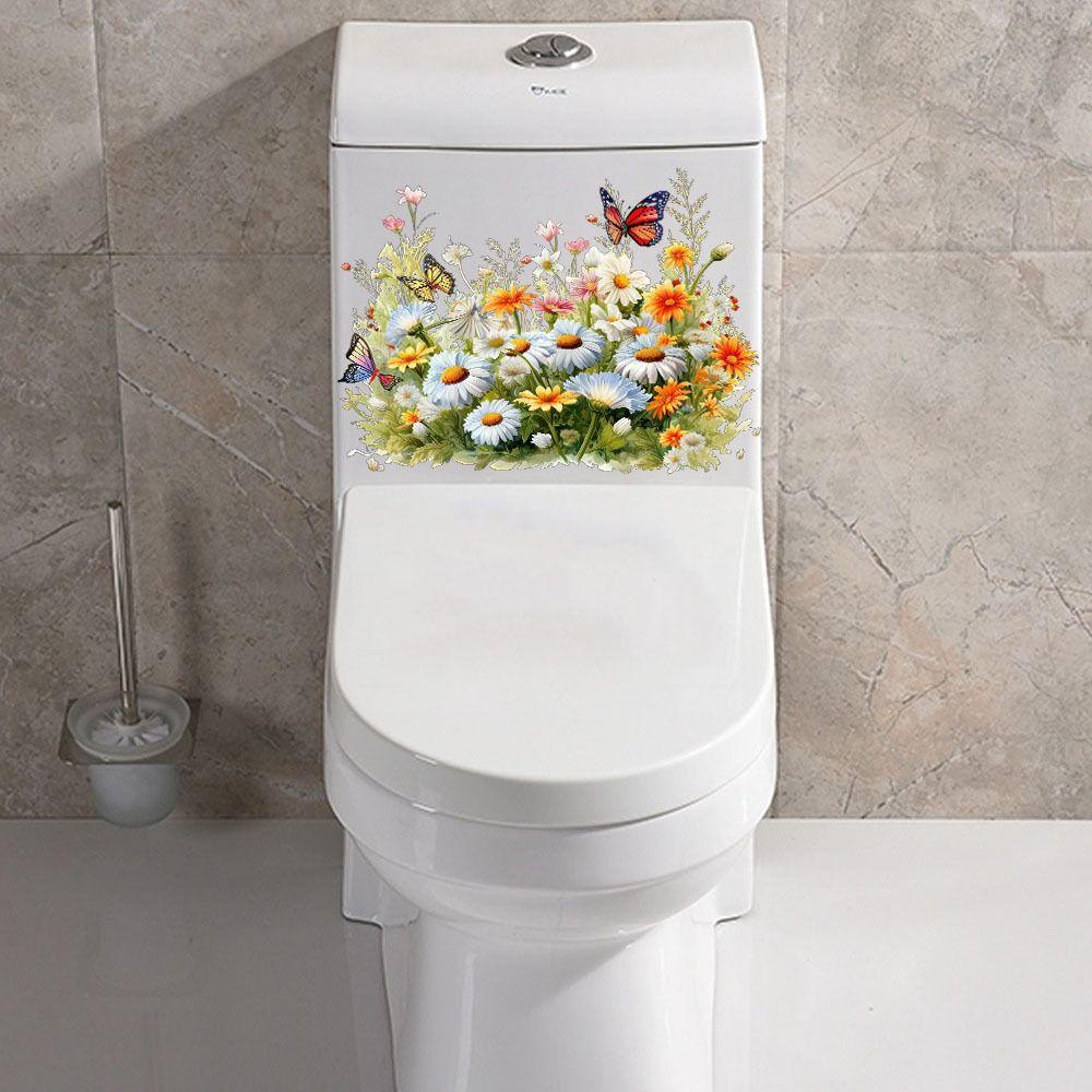 Easy To Paste Butterfly Flower Removable Stickers Mildew-proof Toilet Lid Decals Wall