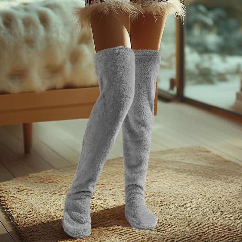 Модные зимние теплые носки выше колена из кораллового флиса для женщин, плюшевые носки Lolita Home Sleep Floor, длинные носки Jk Solid Soft Thigh High Fun Sock