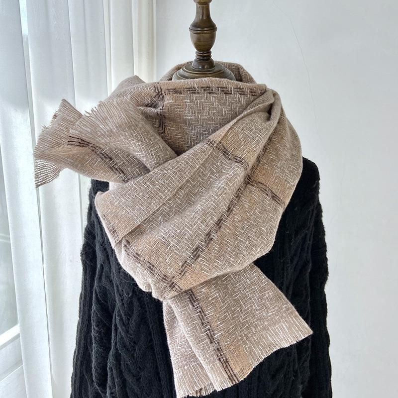 New Plaid Scarf Women's Imitation Cashmere Fringed Shawl Autumn and Winter Warm and Thickened Scarf Elegant Casual Scarf for Women