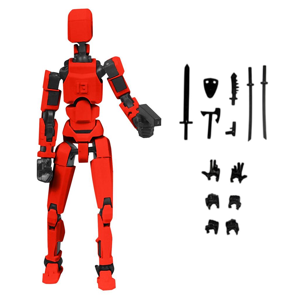 Articulated Action Figure with Interchangeable Parts and Accessories, Durable Red Design for Creative Play and Collecting