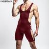 Men Deep U Neck Hollow Sleeveless Slim Fit Playsuits Bodysuits Homewear