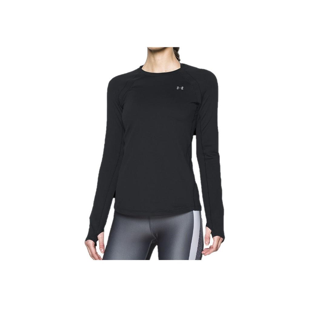 Under Armour Сплошной логотип с круглым вырезом и принтом, спортивная повседневная футболка с длинным рукавом, женские топы, черный цвет 1281244-001