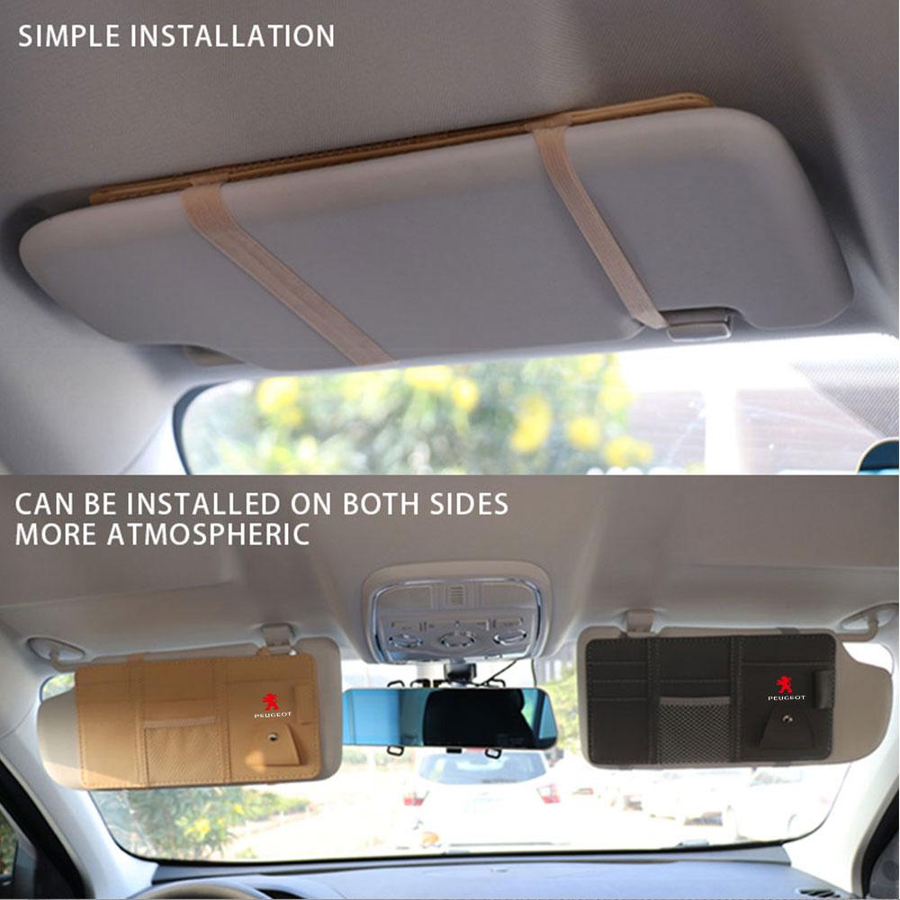 Car Sun Visor Glasses Clip Storage Bag Sunglasses Organizer Key Card Phone Holder For Peugeot 307 408 206 207 3008 208 107 2008