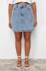 Women's Style Plus Size Skirt Light Blue Stitching and Tassel Detailed Mini Denim Skirt