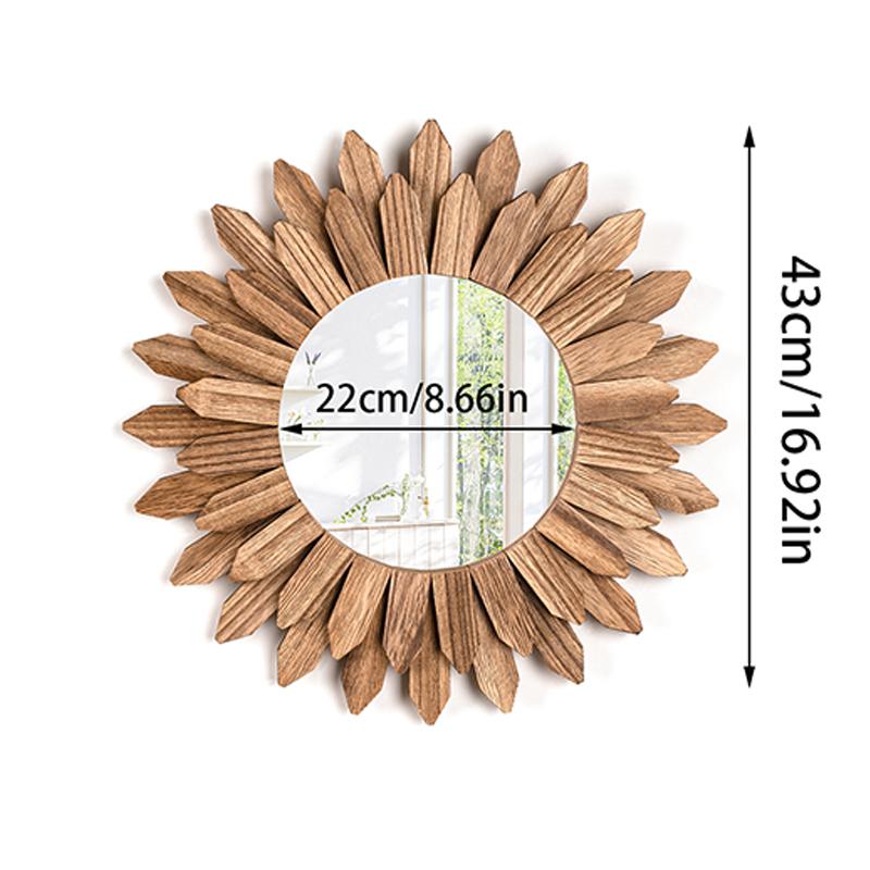 Wooden Wall Mounted Decorative Mirror Bohemian Rustic Wood Farmhouse Mirror