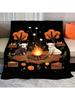 1pc Flannel Blanket Autumn Campfire Blanket With Cozy Yaks And Pumpkins For Fall Decor