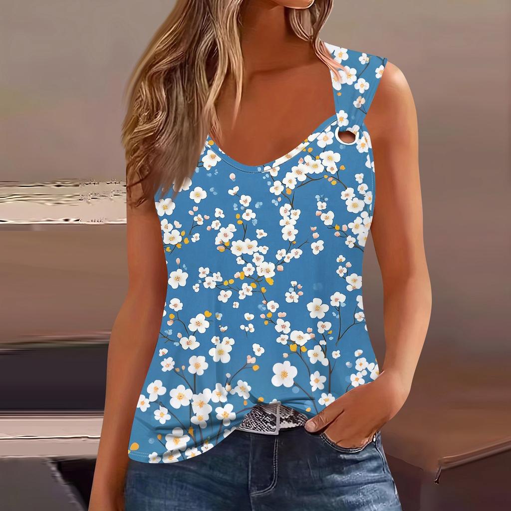 Womens Tank Top V Neck Basic Printed Casual Flowy Sleeveless Deep Side Cut Tops For Women