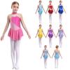 Childrens Rhinestone Decorated Skating Dress Floral Patchwork Sleeveless Costume
