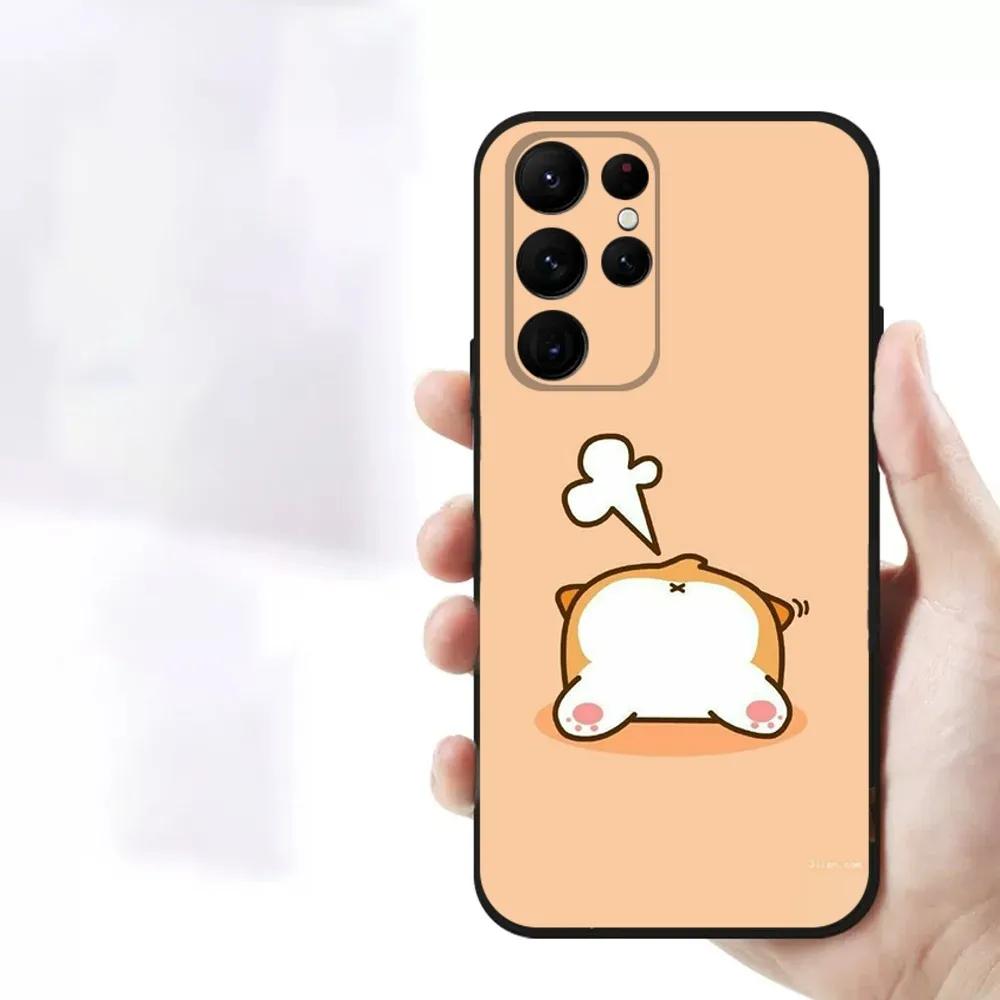 Милый щенок корги Чехол для телефона для Samsung S23,23,22,30,21,10,9,Note20 Ultra,Lite,Ultra,5G,Plus,FE,Черный мягкий чехол
