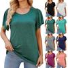 Summer Solid Top for Women Round Neck Pleated Loose Short Sleeve T-shirt