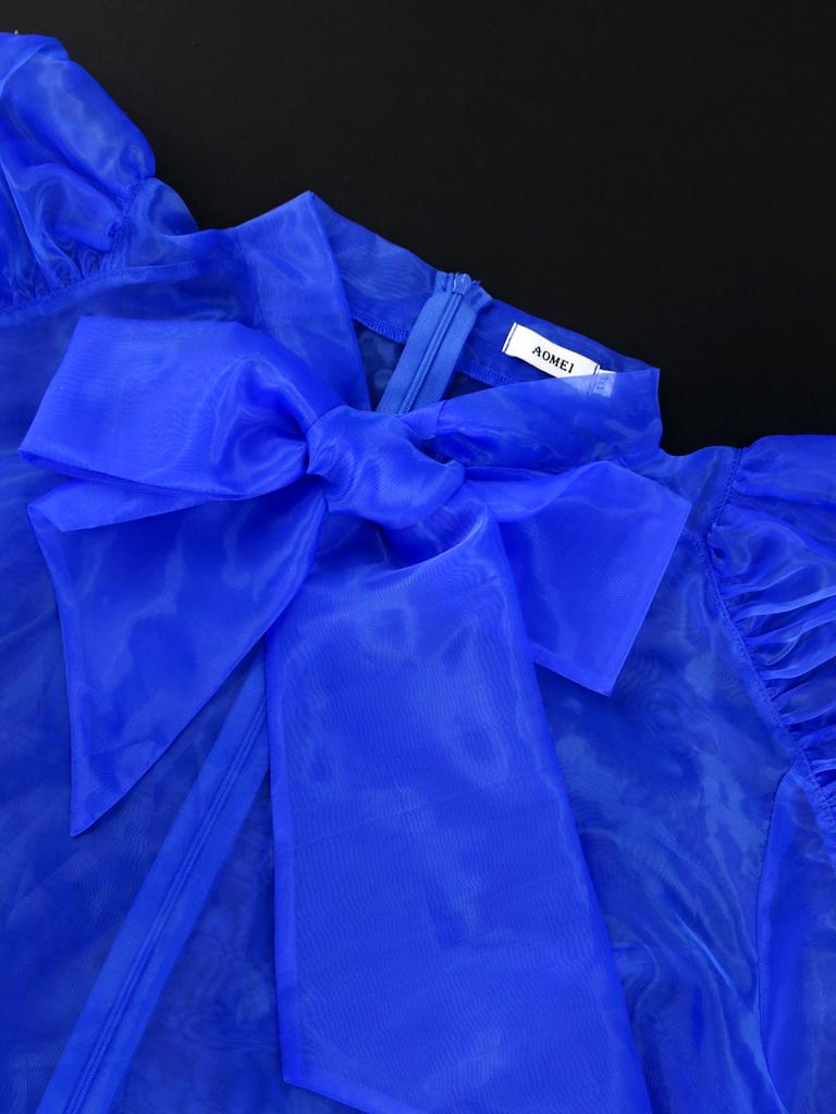 AOMEI Женские топы из органзы с круглым вырезом и галстуком-бабочкой, прозрачная блузка, сексуальная вечерняя клубная одежда, вечерние пуловеры, рубашки