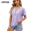 Summer Women's T-shirt New Solid Color V-neck Button Loose Short-sleeved T-shirt Top