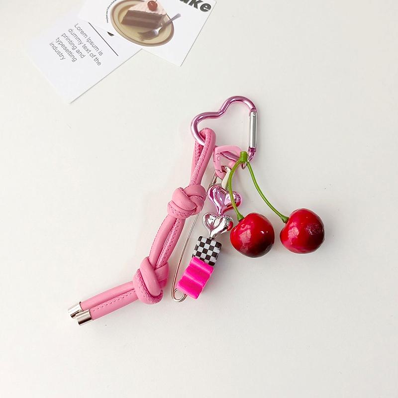 1 шт., кожаный ремешок для мобильного телефона, брелок в виде вишни, булавка, брелок для автомобиля, кулон 3D, корейская серия, вишневое сердце, цвет, столкновение INS