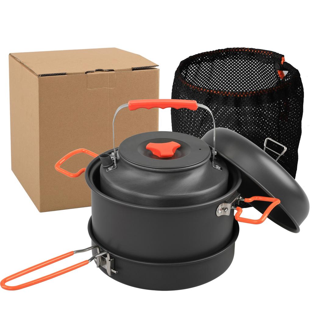 Oem Portable Outdoor Aluminum Alloy Cookware Set 1.6l Binaural Steamer Kettle And Large Frying Pan For Camping For Campers Hiker