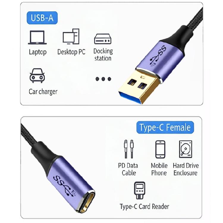 Кабель-переходник USB 3.0 Male на USB C Female 10/20/30/50/100 см, 10 Гбит/с, для аксессуаров и периферийных устройств ноутбука