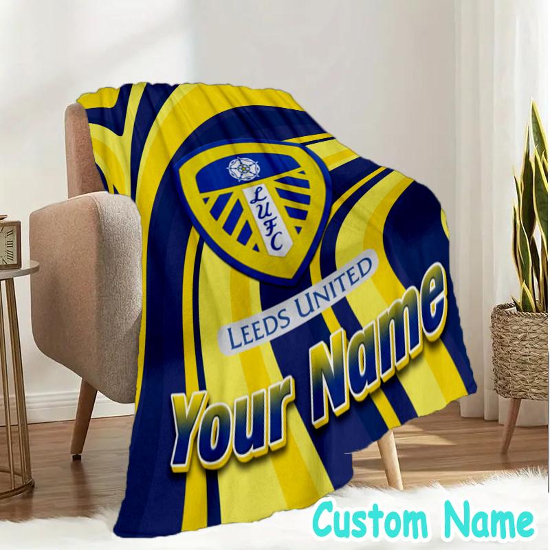Custom Name Leeds United Throw Blanket - Perfect for Couch, Bed, Office, and outdoor Travel - Ideal Gift for Christmas & Holidays