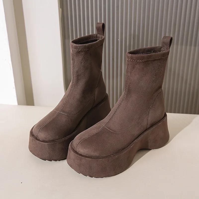 2024 New Women's Boots Luxury Suede Casual Ankle Boots Fashion Wedges Platform Boots for Women Comfort Elastic Boot Botas Mujer