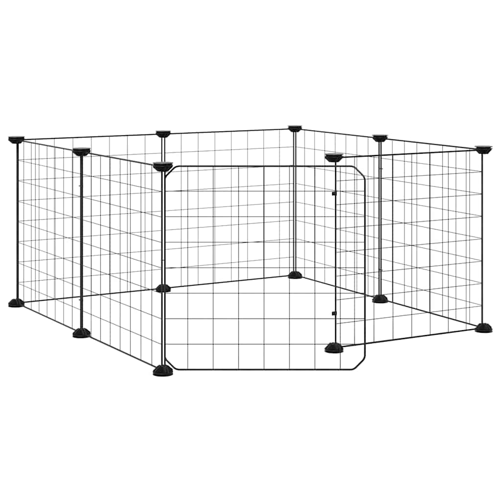 8 Panel Pet Cage with Door Black 35 x 35 cm Steel