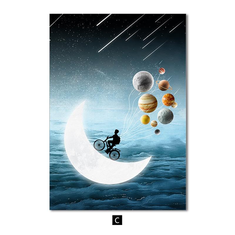 Современный мультяшный космический астронавт, планета, детский постер, луна, детский сад, спальня, украшение для дома, живопись, холст, настенная художественная картина