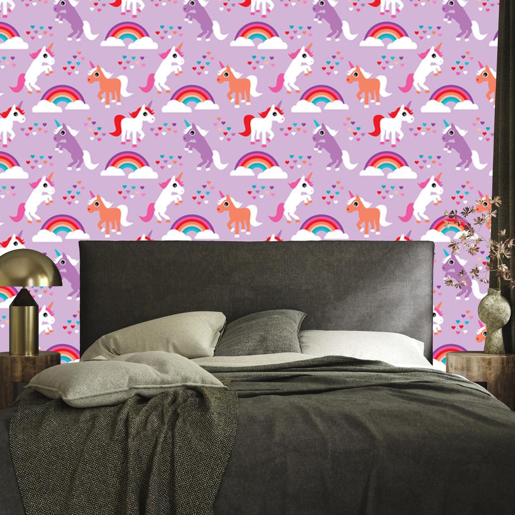 Unicorns rainbow hearts wallpaper for living room and bedroom 50x1000