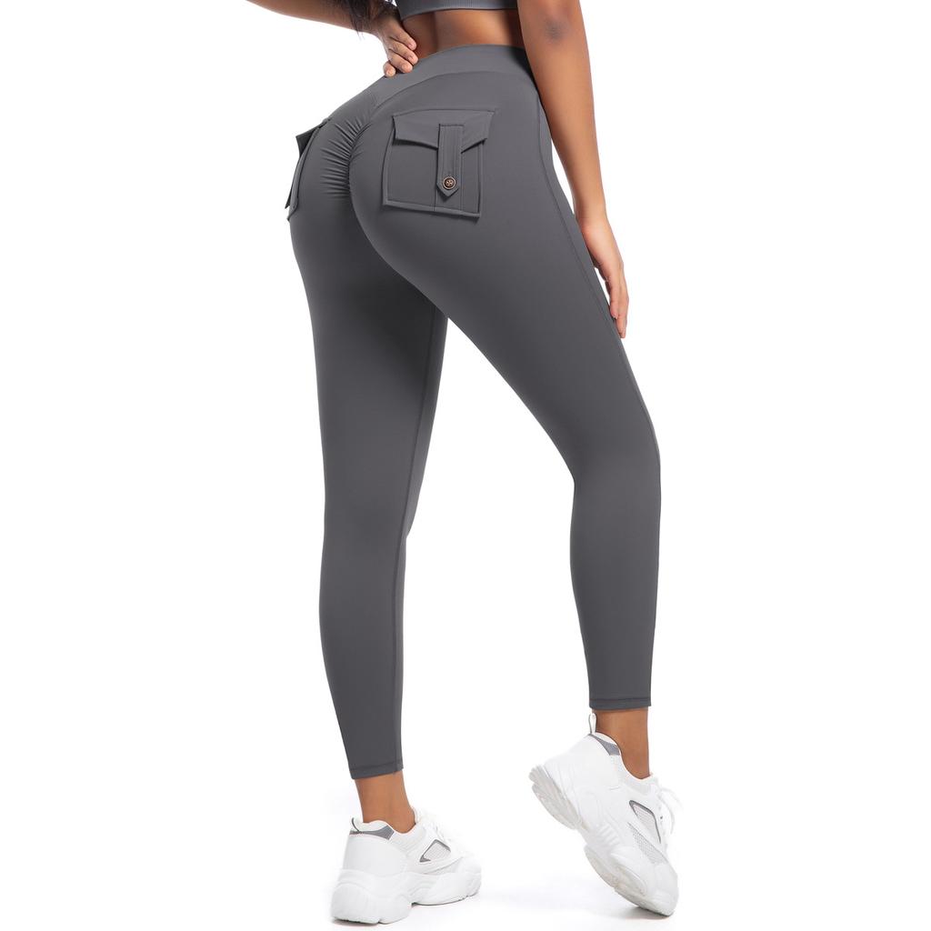 Брюки для йоги Peach Hip Work Tight с высокой талией и карманами, эластичные, с пуговицей, для бега и фитнеса, быстросохнущие, женские