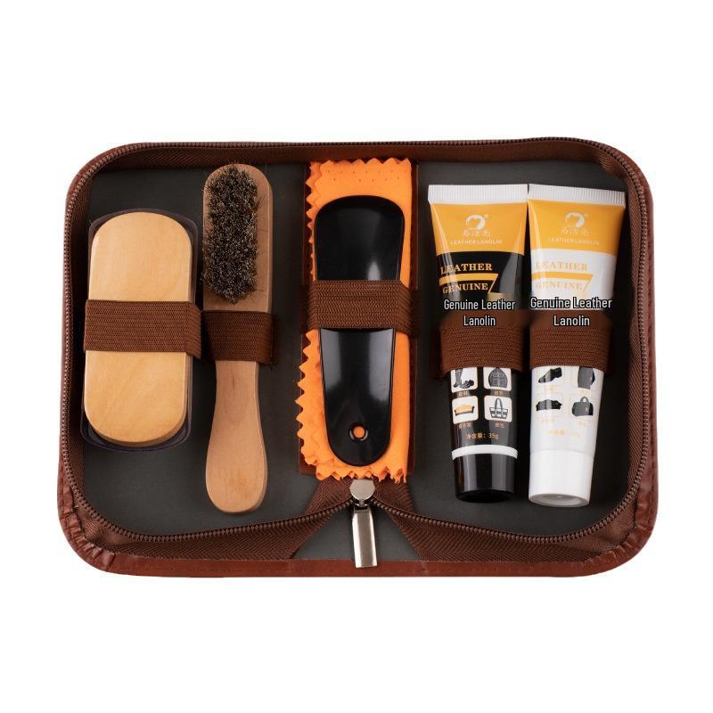 Набор из 7 предметов Love Orange для чистки обуви из конского волоса и ухода за кожей - Черный и бесцветный очиститель с инструментами для ухода