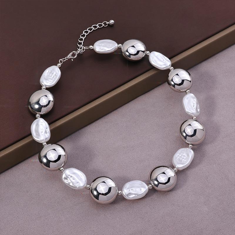 Irregular Baroque Pearl Splicing Metal Collar Niche Design Clavicle Chain Jewelry Necklace