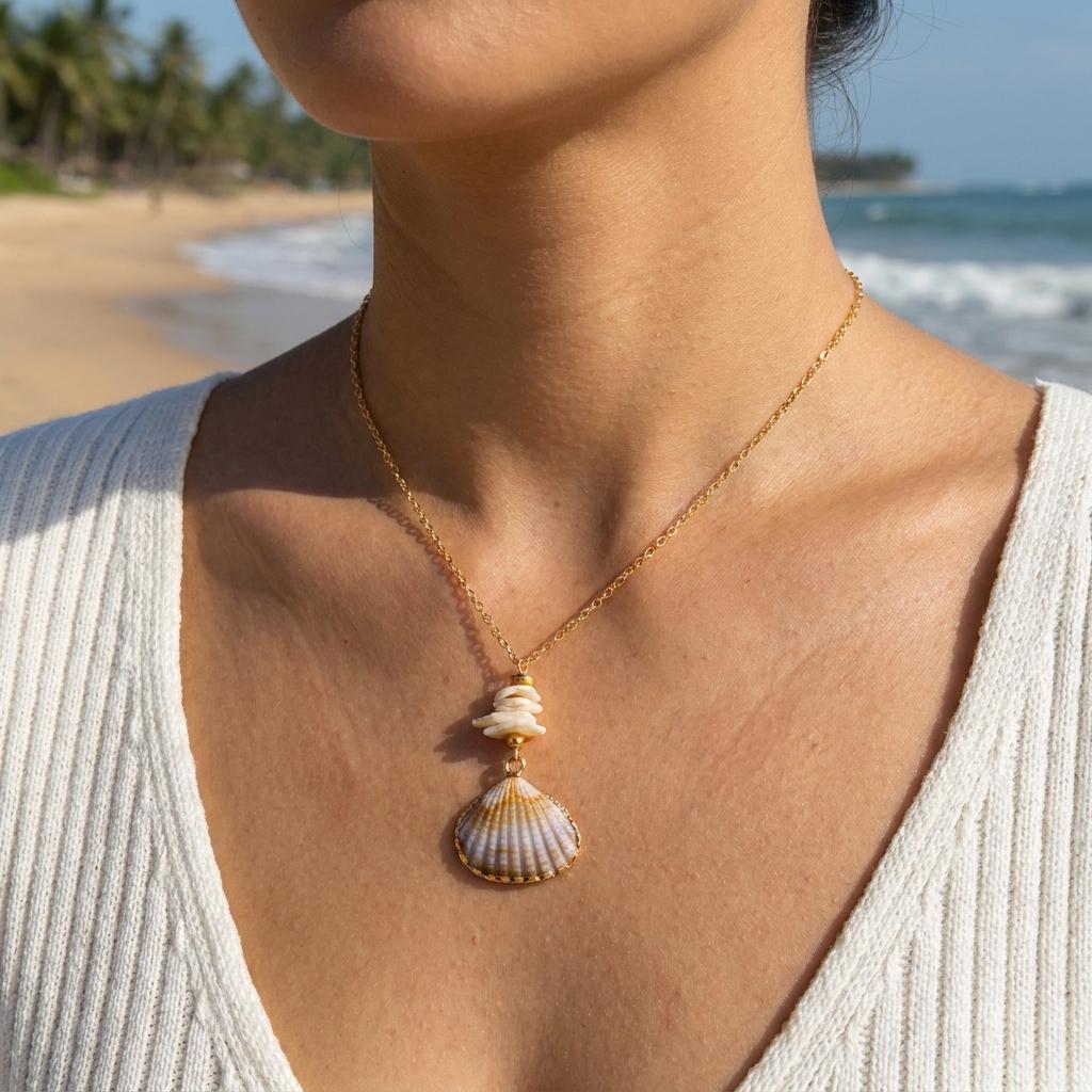 Bohemian Shell Necklace Earrings Set for Women Trendy Scallop Gold Plated Dangle Earring Clavicle Chain Party Jewelry Gift