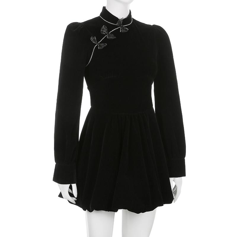 Cheongsam Darlingaga винтажное элегантное готическое велюровое черное платье с темным бантом осень-зима в китайском стиле плиссированные платья вечерние одежда с бриллиантами