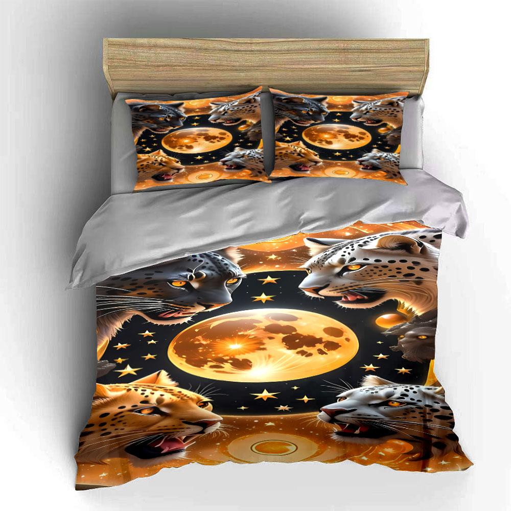 Leopards, moon, and stars. Bedding sets Duvet cover sets Duvet covers Pillowcases(1* Duvet Cover 2* Pillowcases without duvet insert)