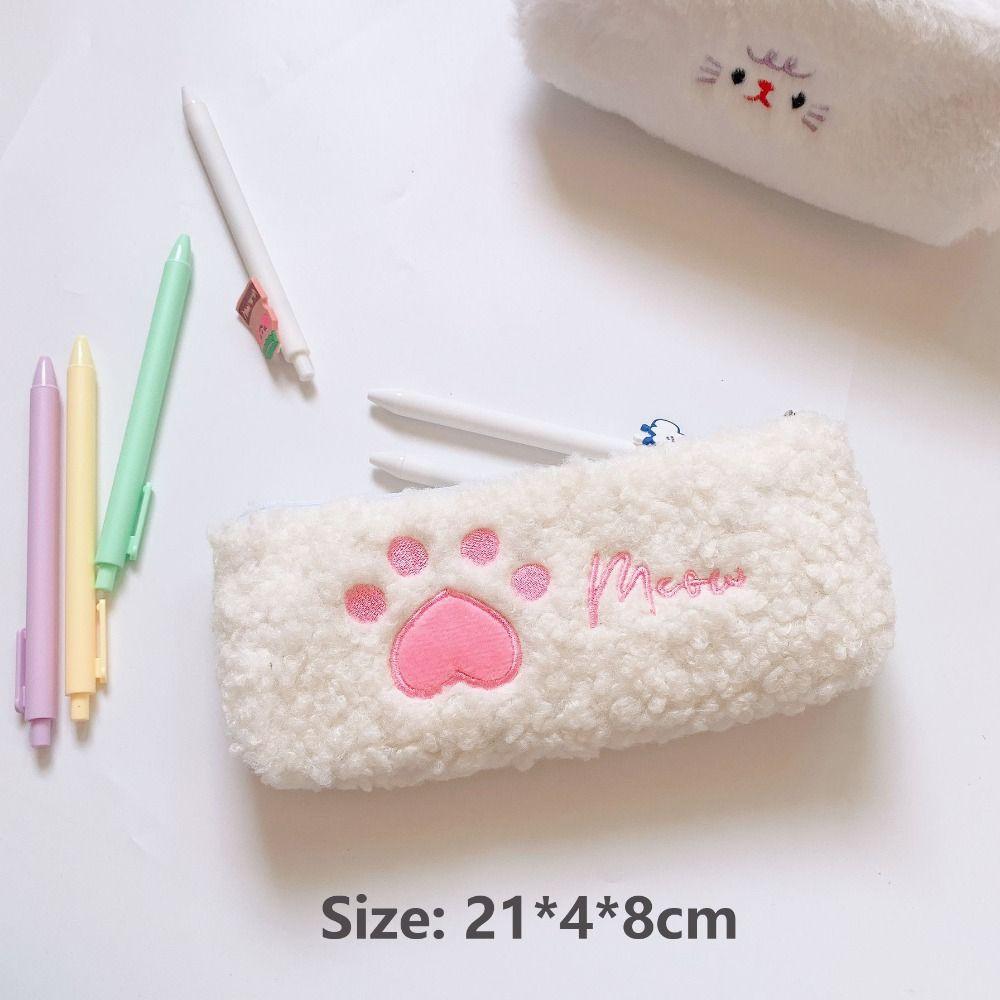 Large Capacity Stationery Organizer Plush Pencil Case Cute Cosmetics Pouch
