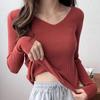Autumn And Winter V-neck Knitted Long Sleeve Slim Fit Warm Base Tops Pullover Solid Casual All-match Sweater Women Jumper 30974