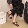 Korean Version Shallow Mouth Word with Round Head Mary Jane Shoes Women's Shoes Soft Sole 2025 Spring New French Retro Flat-soled Single Shoes