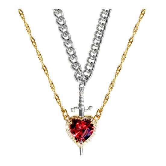 Couple Necklace Cubic Zirconia Heart Matching Necklace Romantic Through The Heart Couple