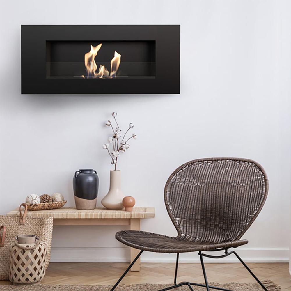 Wall mounted Bioethanol fireplace DELTA black TÜV