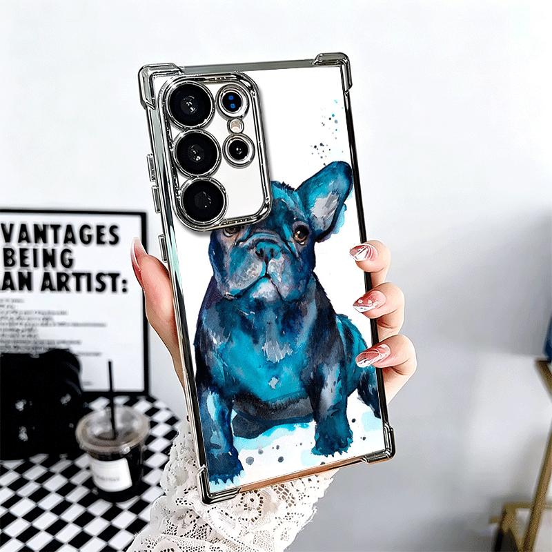 French Bulldog Dog Pug Design Plating Phone Case For Samsung Galaxy S24 S25 FE S26 Edge S23 Ultra S22 S21 Plus S20 Anti-Fall Air