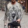 Tiger 3D Digital Printed Men's Street Trendy Round Neck Long Sleeve T-shirt