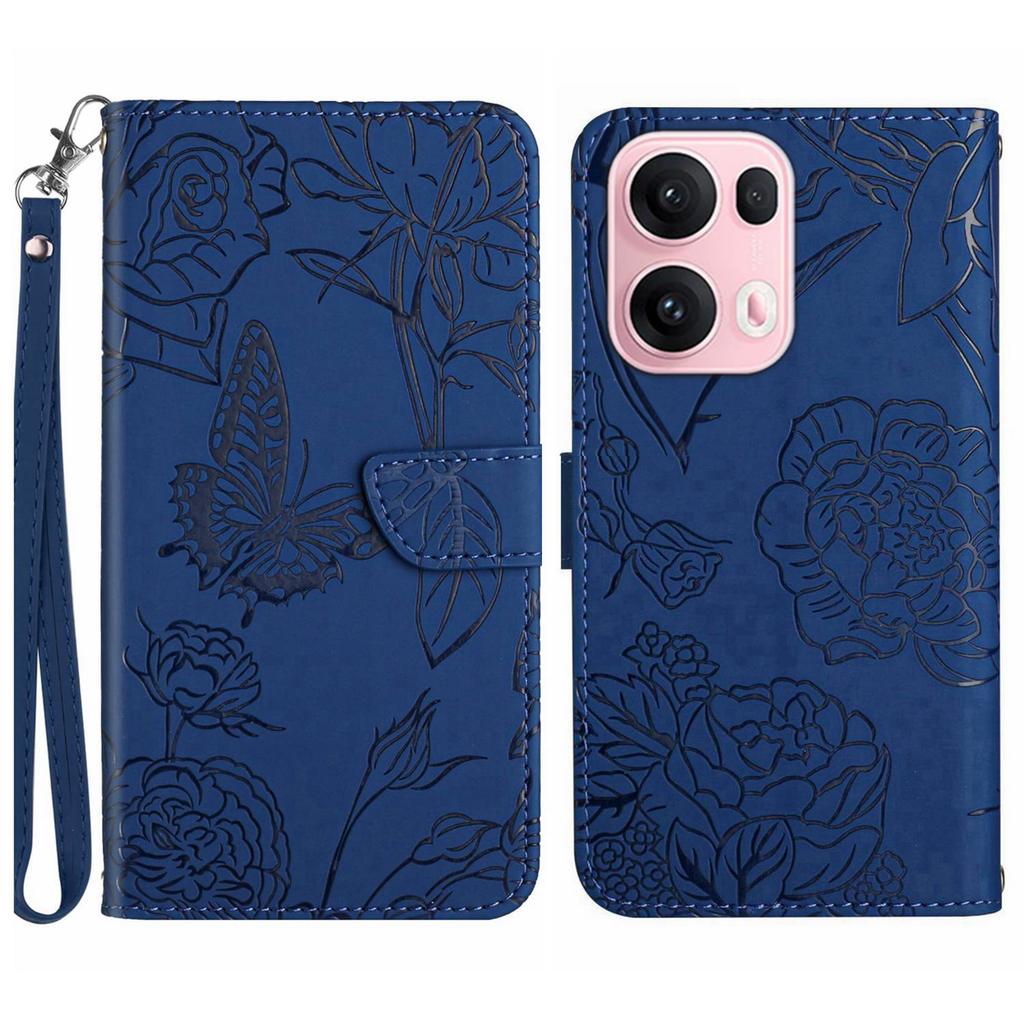 For Oppo Reno13 Pro 5G Case Butterfly Flower Imprinted Leather Phone Cover with Strap