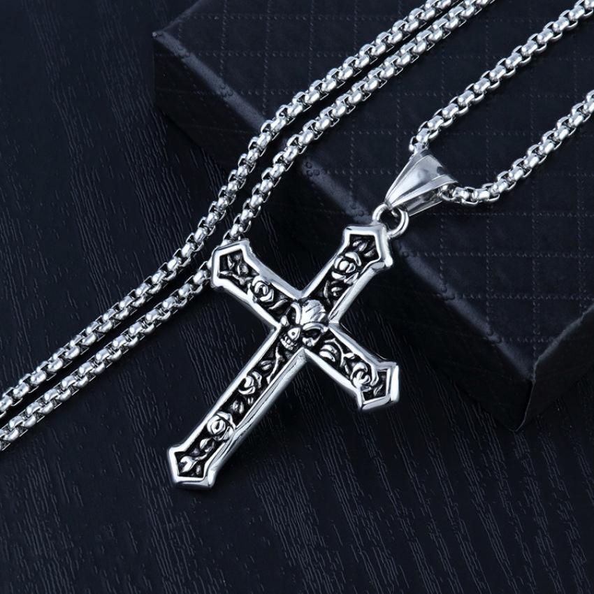 Necklace Silver Chain Steel Cross Skull 363