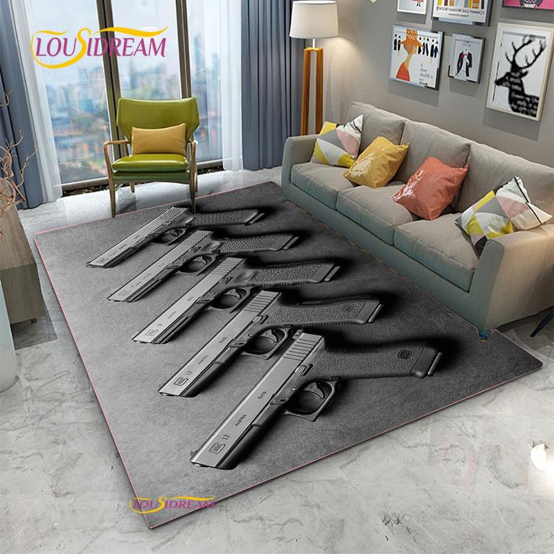 3D Ковер с мультяшным рисунком винтовки, пистолета, револьвера, ковер для гостиной, спальни, детский кухонный коврик, нескользящий коврик для ванной