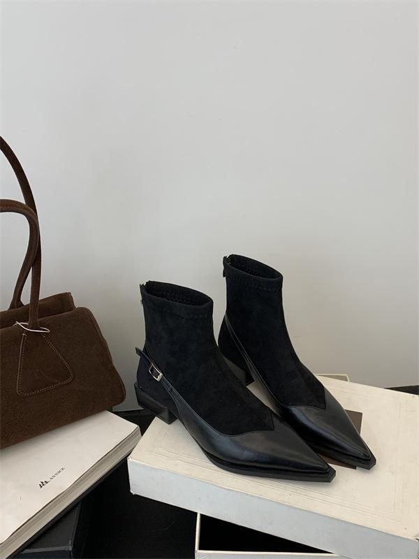 Pointed Boots Short Boots Women'S Autumn And Winter Women'S Boots Niche Low-Heeled Short Boots Design Sense Suede Fashion Boots